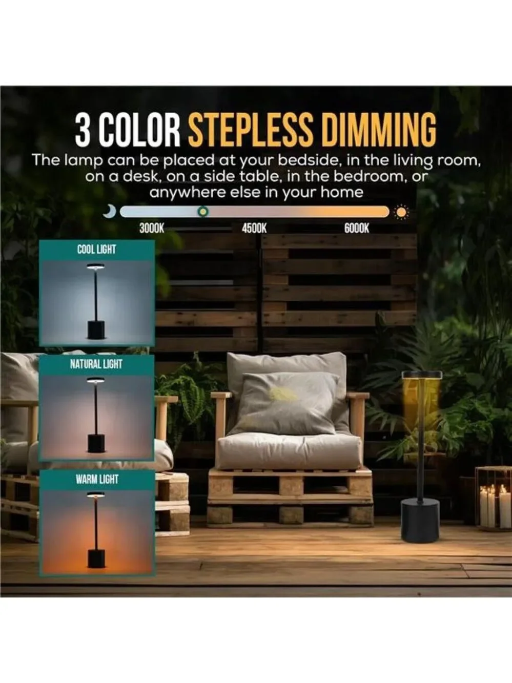 Cordless Table Lamps Set of 2 LED Rechargeable Dimmable USB Mood Light for Patio